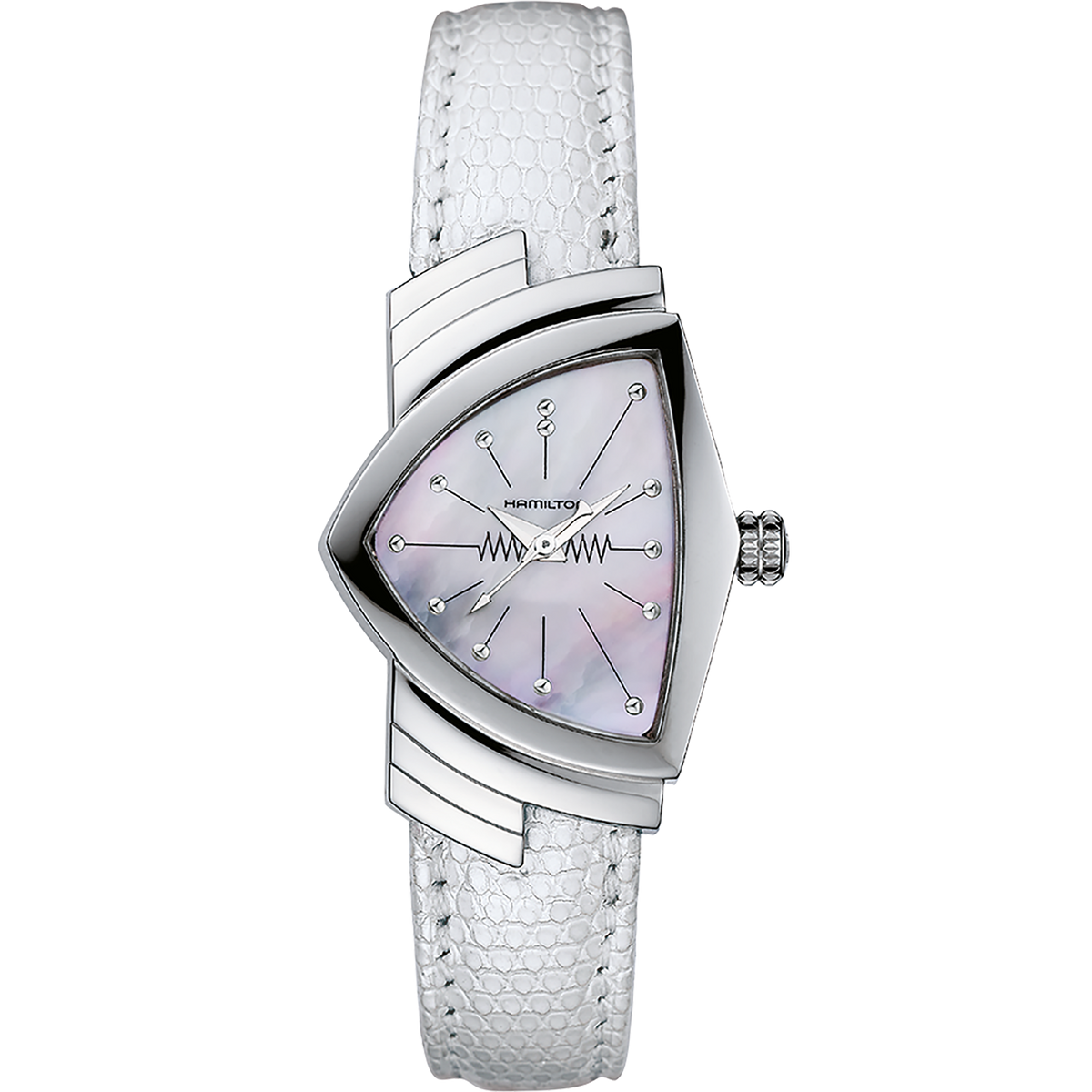 Hamilton Ventura Quartz H24211852 quadrante madreperla cinturino pelle bianca