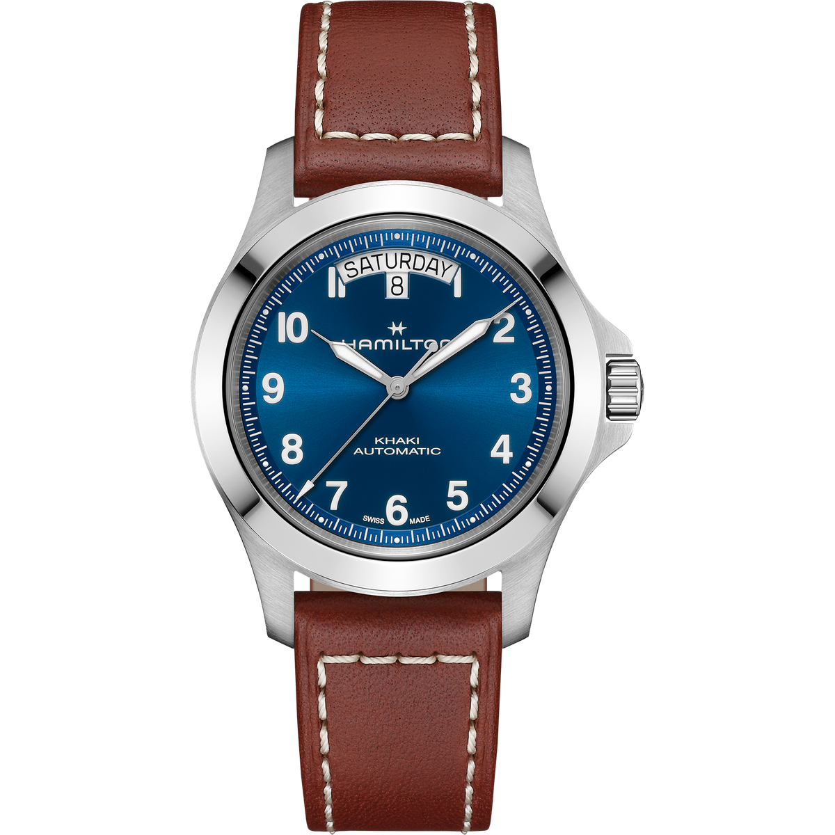 Hamilton Khaki Field King Day-Date 40mm H64475540 quadrante blu cinturino marrone