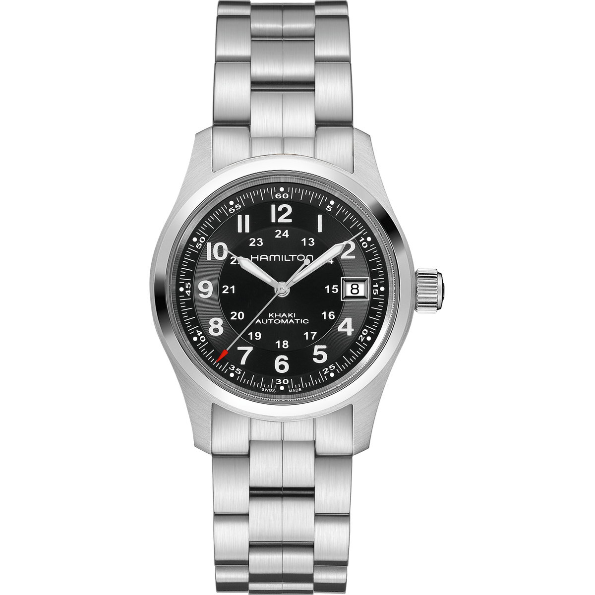 Hamilton Khaki Field Auto H70455133 quadrante nero bracciale acciaio