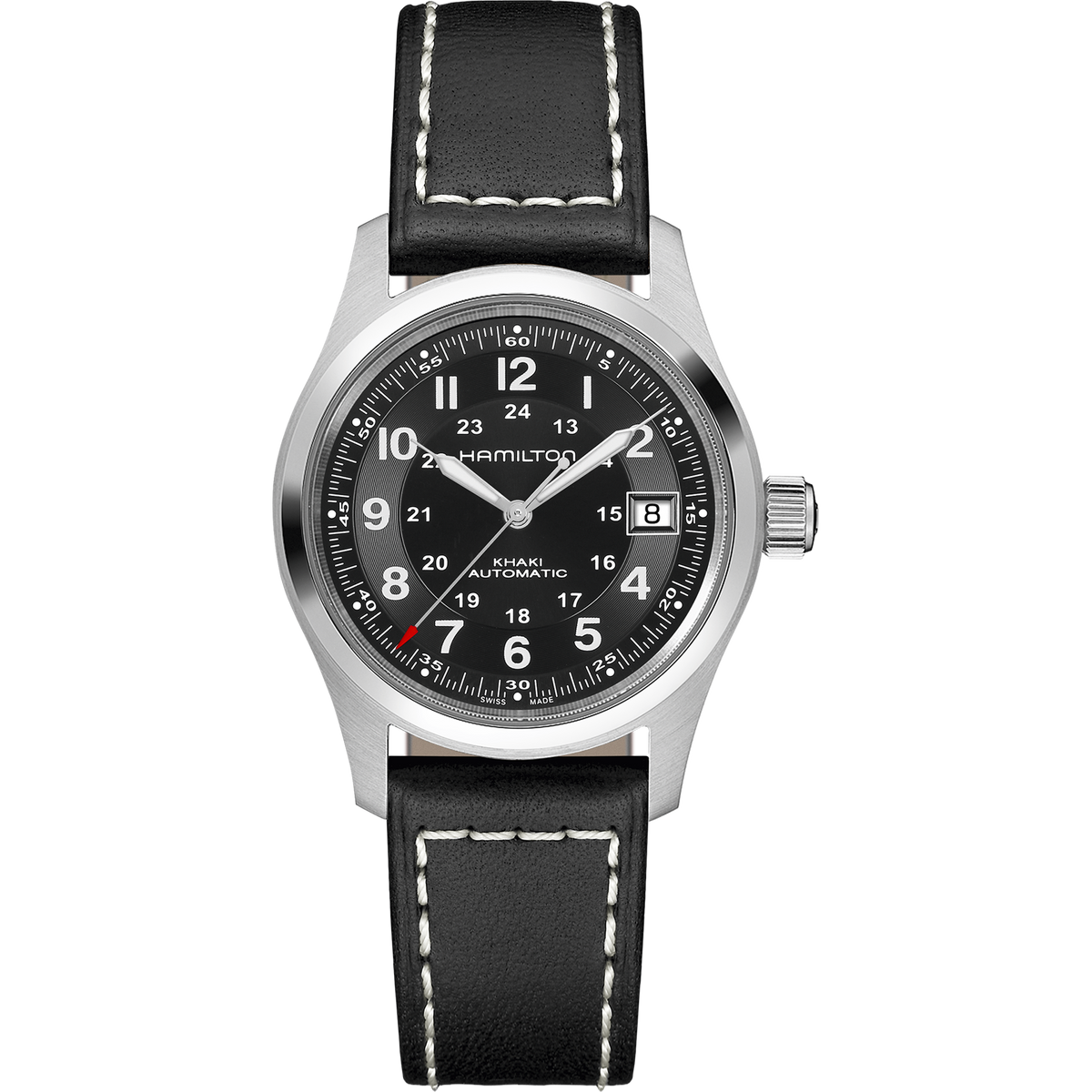 Hamilton Khaki Field Auto H70455733 quadrante nero cinturino pelle