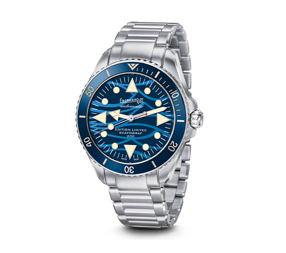 Eberhard Scafograf 200 Onde Bleue 41046.01 CA2C quadrante blu a onde bracciale acciaio