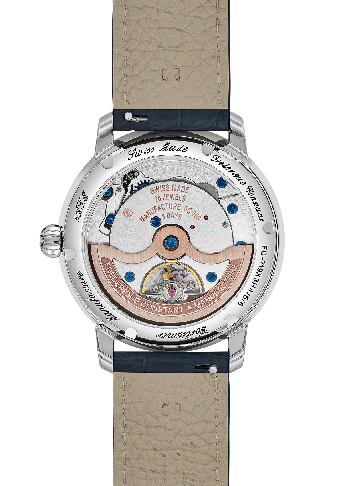 Frederique Constant Classic Worldtimer Manufacture FC-719BLW3H6 fondello in zaffiro con calibro FC-719