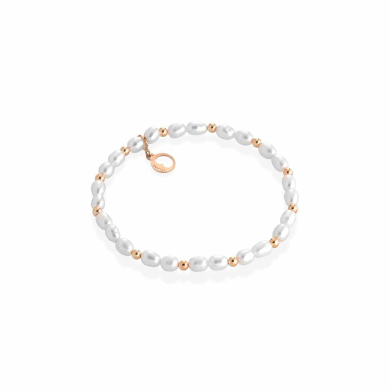 Bracciale Lelune Glamour elastico con perle d'acqua dolce e argento rosa