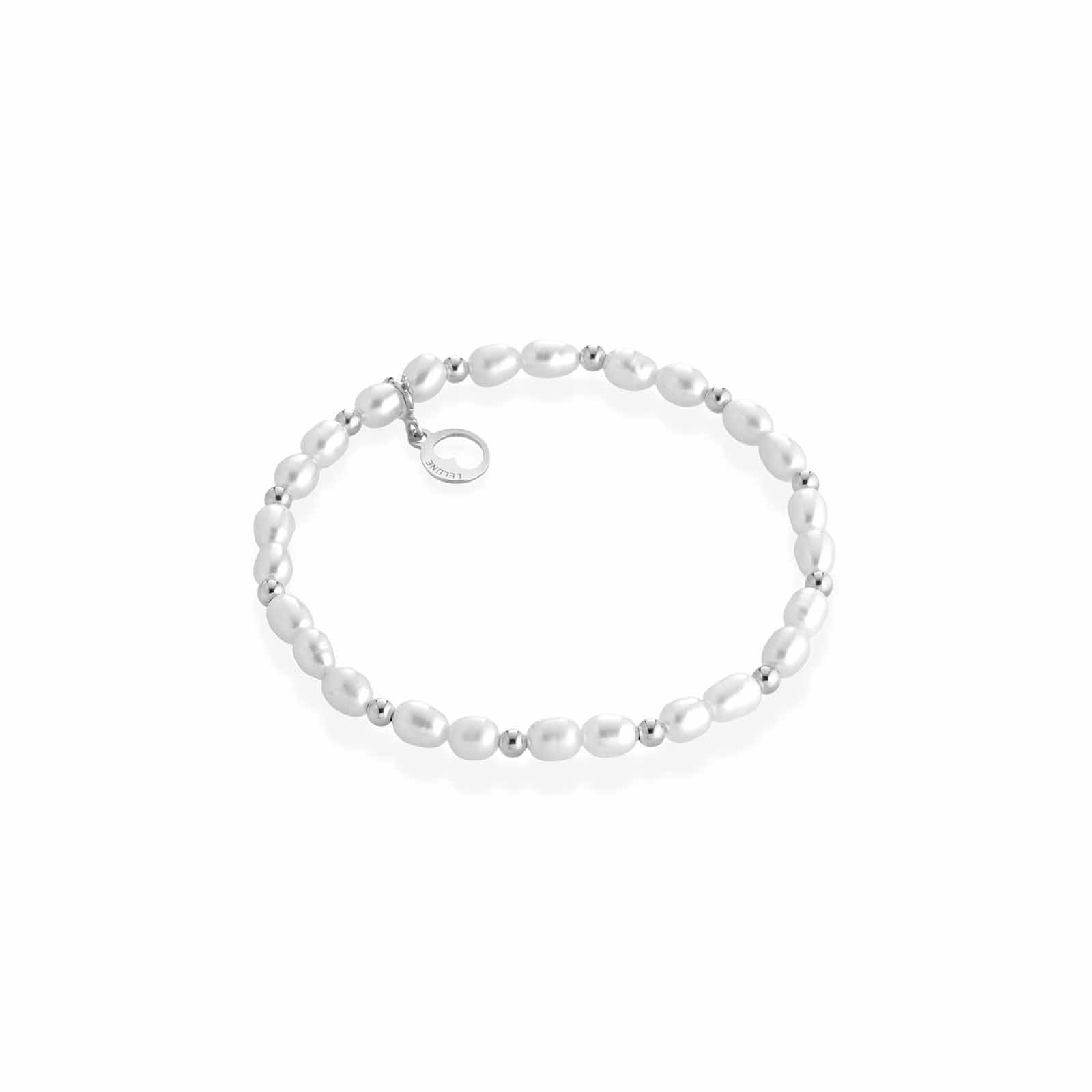 Bracciale Lelune Glamour elastico con perle d'acqua dolce e argento