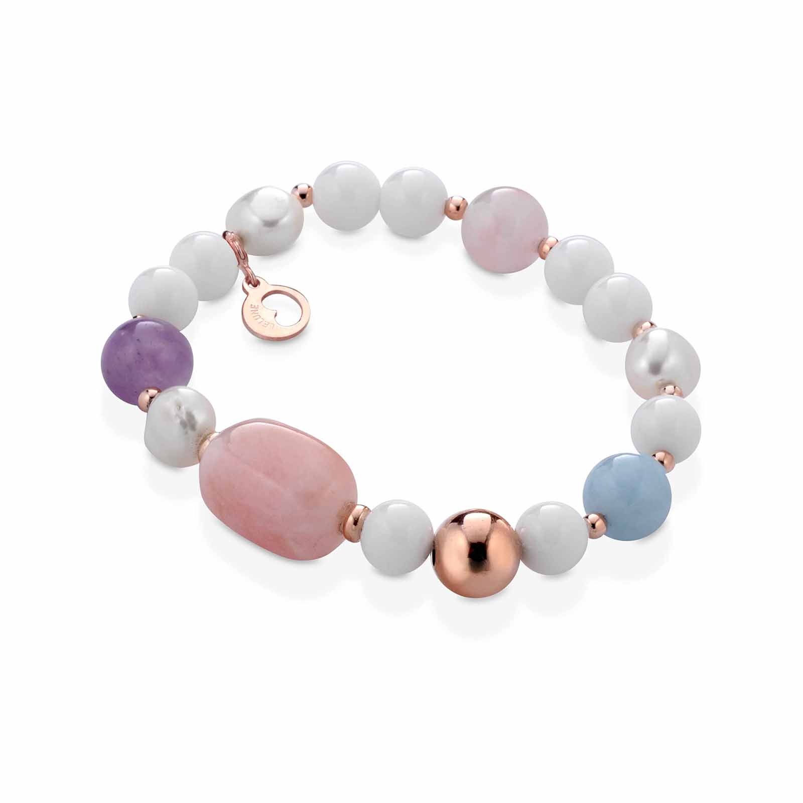 Bracciale Lelune Glamour in argento, perle d'acqua dolce e pietre naturali