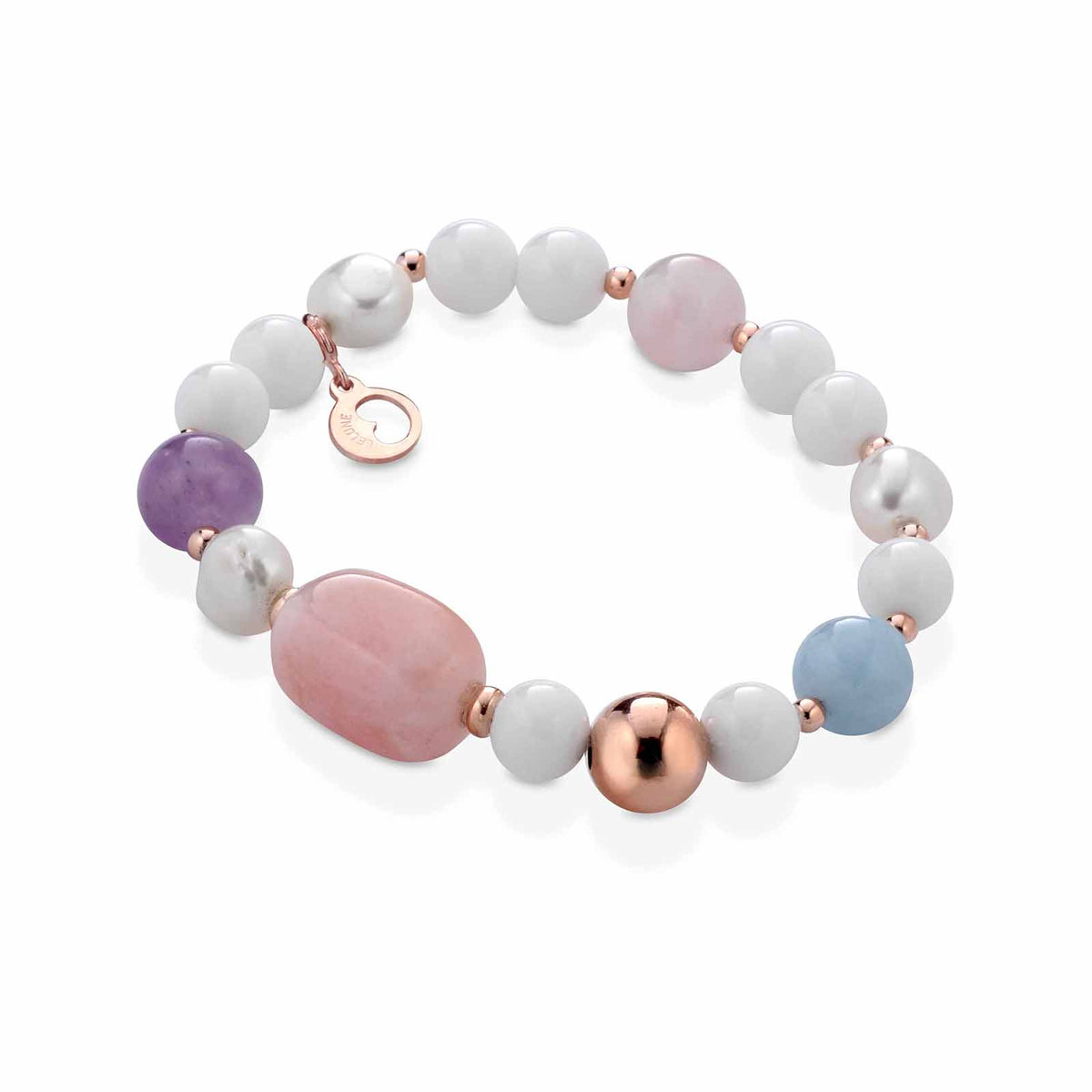 Bracciale Lelune Glamour in argento, perle d'acqua dolce e pietre naturali