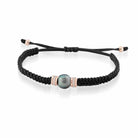 Bracciale Lelune Glamour in cordino nero regolabile con perla Tahiti, argento rosato e zirconi