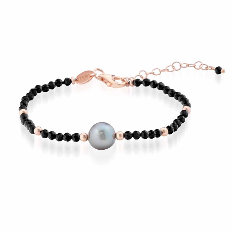 Bracciale Lelune Glamour in pietre naturali con perla Tahiti ed argento rosato