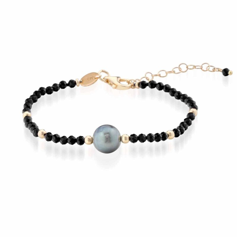 Bracciale Lelune Glamour in pietre naturali con perla Tahiti ed argento dorato