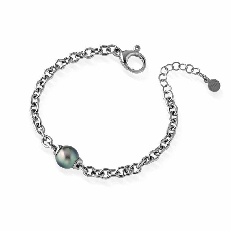 Bracciale Lelune Glamour in argento brunito con perla Tahiti