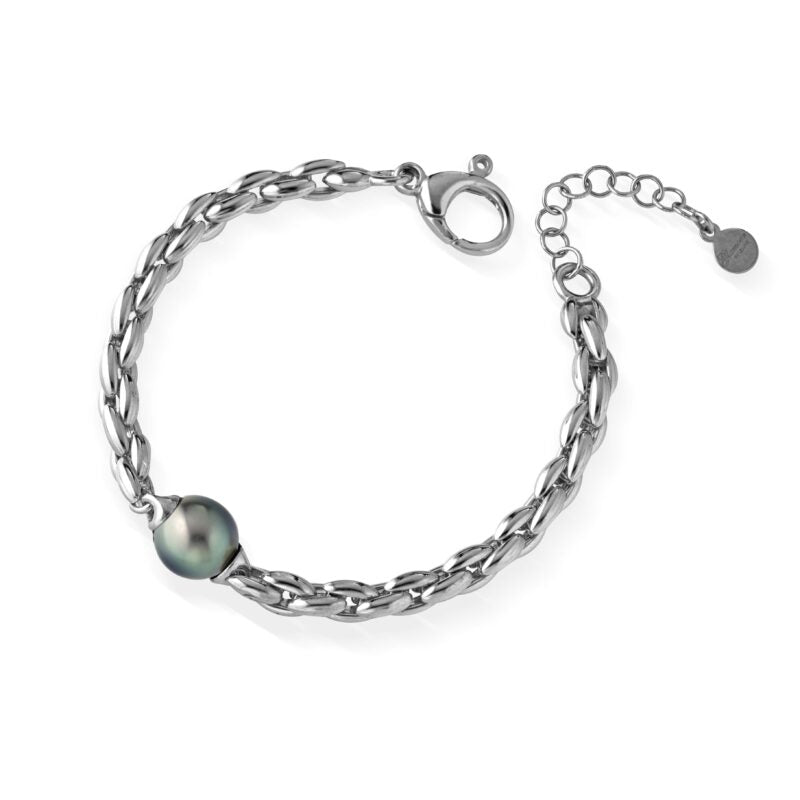 Bracciale Lelune Glamour in argento brunito con perla Tahiti