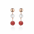 Orecchini Lelune Glamour in argento rosa con pasta di corallo e perle d'acqua dolce