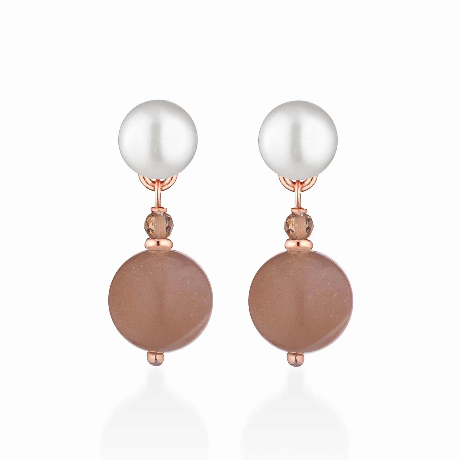 Orecchini Lelune Glamour con perle d'acqua dolce, AG925 rosa, spinello miele e moonstone