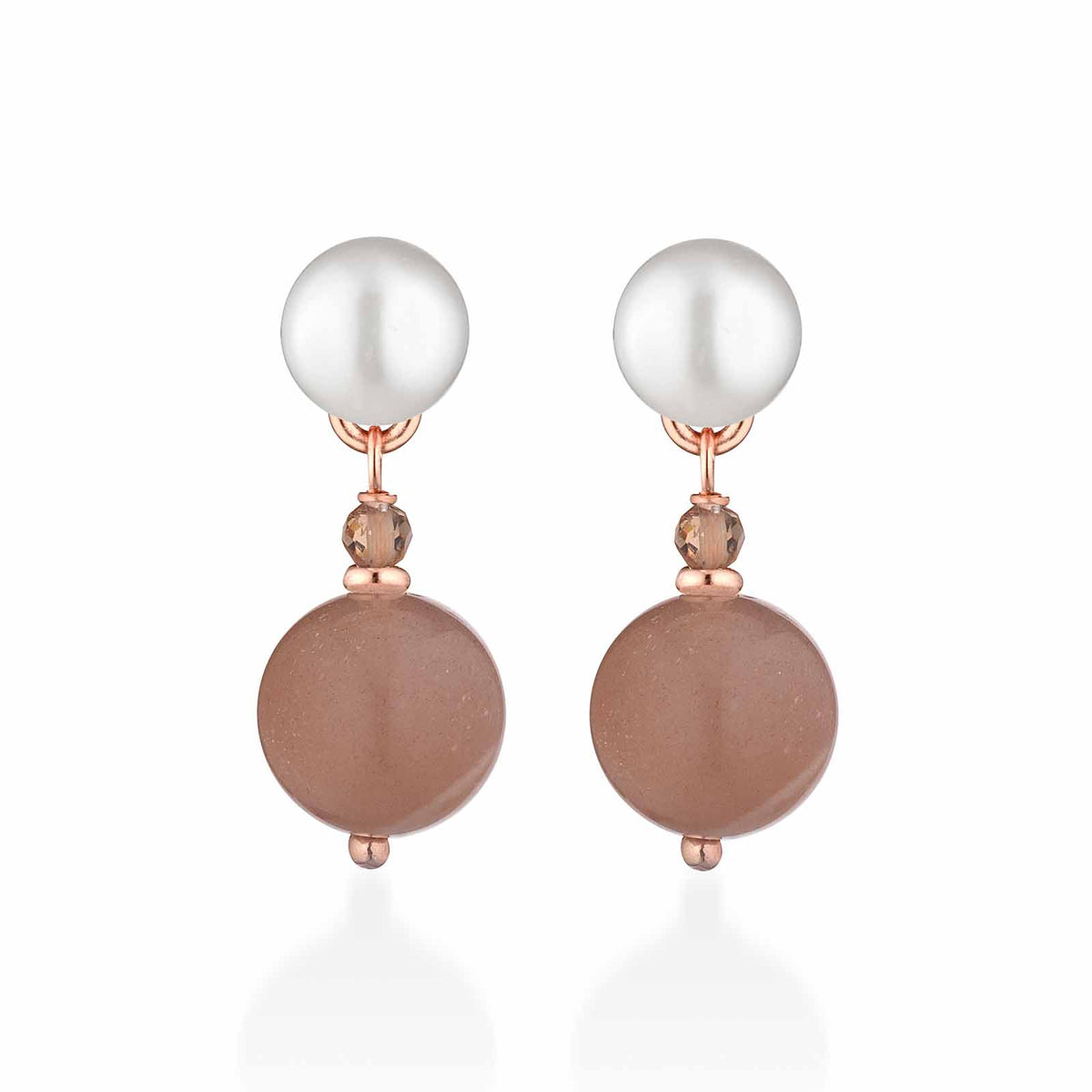 Orecchini Lelune Glamour con perle d'acqua dolce, AG925 rosa, spinello miele e moonstone