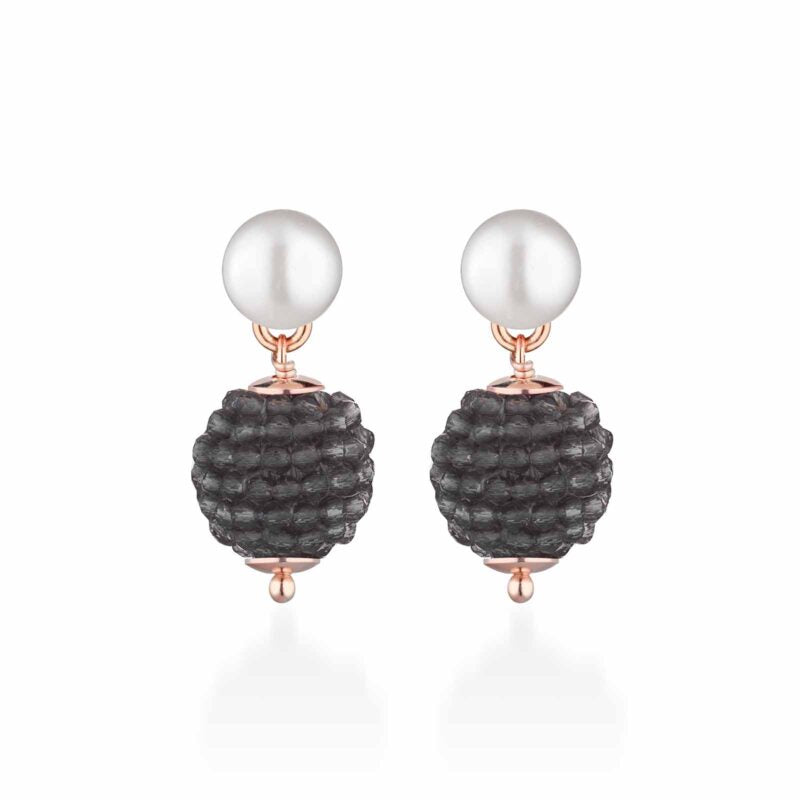 Orecchini Lelune Glamour con spinello grigio, perle d'acqua dolce e AG925 rosa