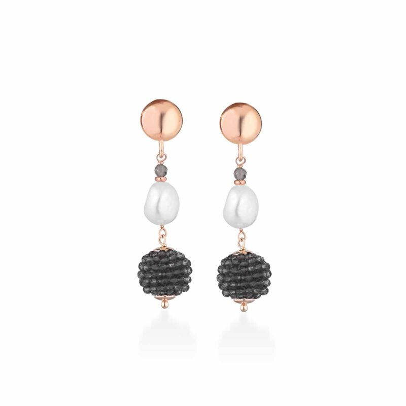 Orecchini Lelune Glamour con spinello grigio, perle d'acqua dolce e AG925 rosa