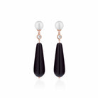 Orecchini Lelune Glamour con perle d'acqua dolce, AG925 rosa, zirconi neri e agata nera