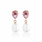 Orecchini Lelune Glamour in argento rosa con perle d'acqua dolce e cristallo rosa