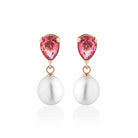 Orecchini Lelune Glamour in argento rosa con perle d'acqua dolce e cristallo fuxia
