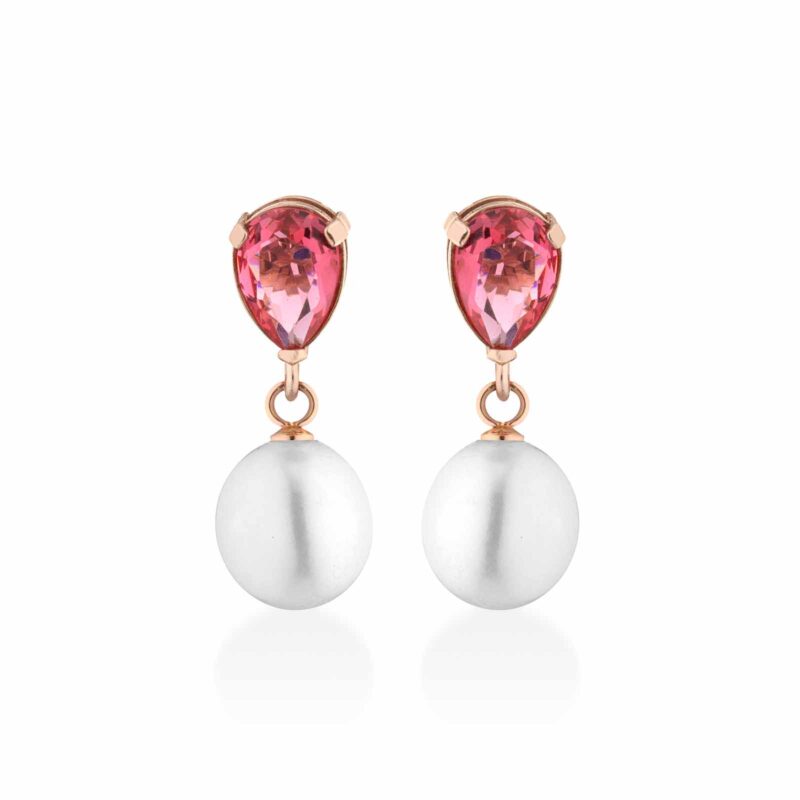 Orecchini Lelune Glamour in argento rosa con perle d'acqua dolce e cristallo fuxia