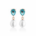 Orecchini Lelune Glamour in argento rosa con perle d'acqua dolce e cristallo turchese