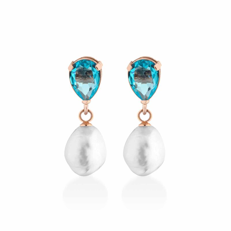 Orecchini Lelune Glamour in argento rosa con perle d'acqua dolce e cristallo turchese