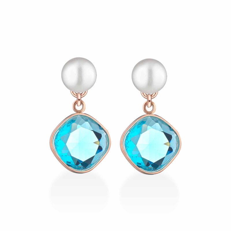 Orecchini Lelune Glamour in argento rosa con perle d'acqua dolce e cristallo turchese