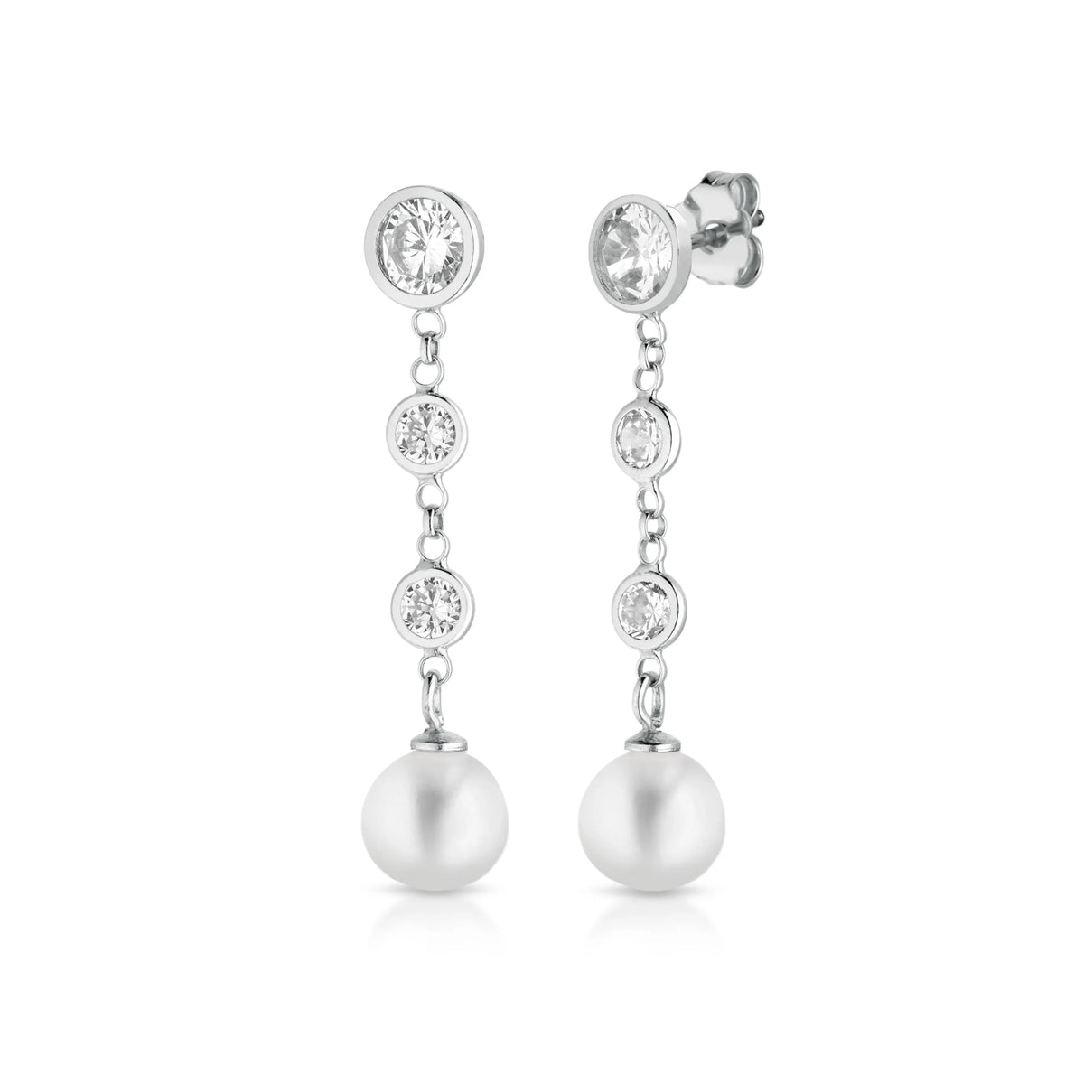 Orecchini LeLune Glamour in argento bianco con perle coltivate d'acqua dolce e zirconi