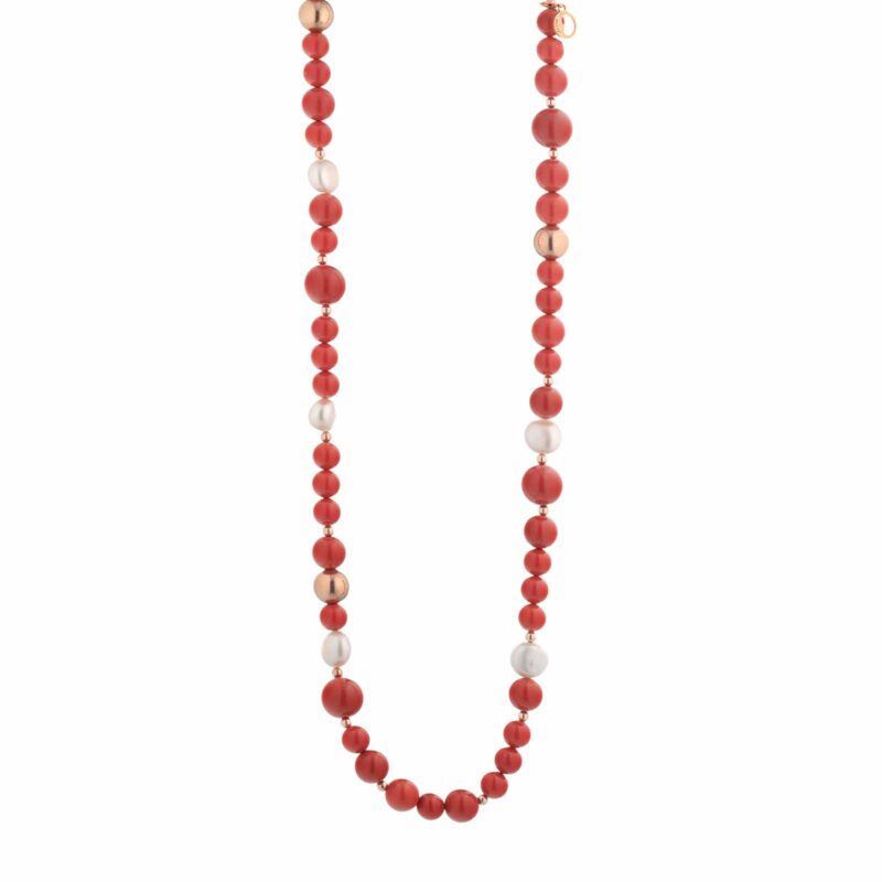 Collana Lelune Glamour in pasta di corallo con argento rosa e perle d'acqua dolce