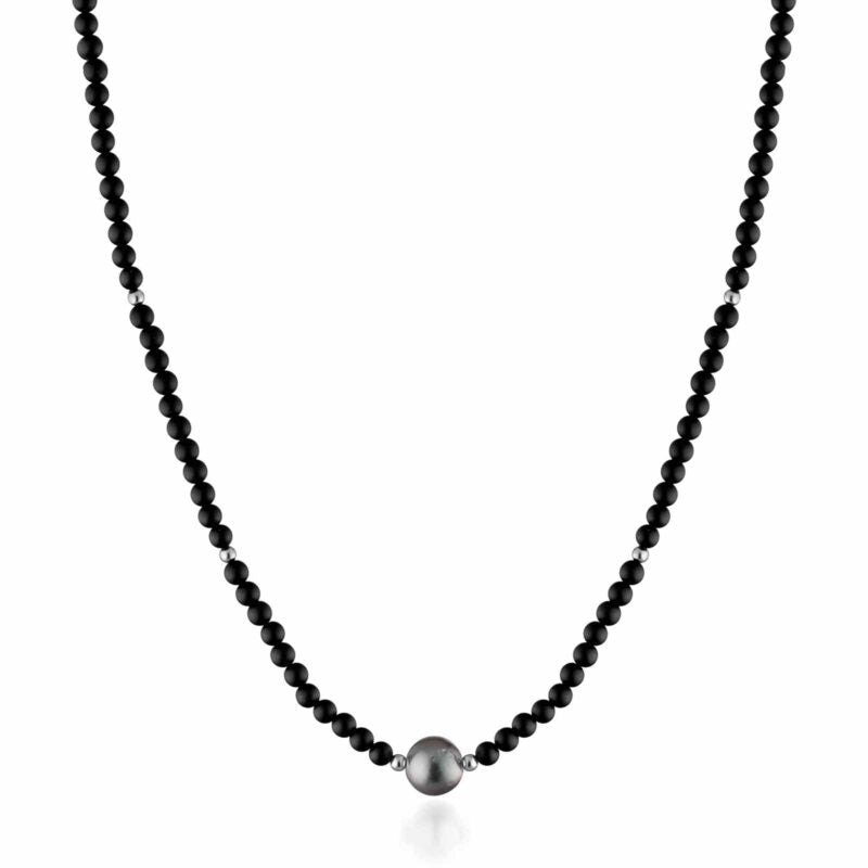 Collana Lelune Glamour in pietre naturali con perla Tahiti e argento bianco