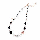Collana Lelune Glamour con perle d'acqua dolce, AG925 rosa, spinello nero, agata nera e ossidiana