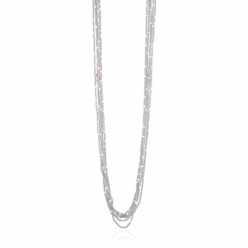 Collana Lelune Glamour con spinello grigio, perle d'acqua dolce e AG925 rosa