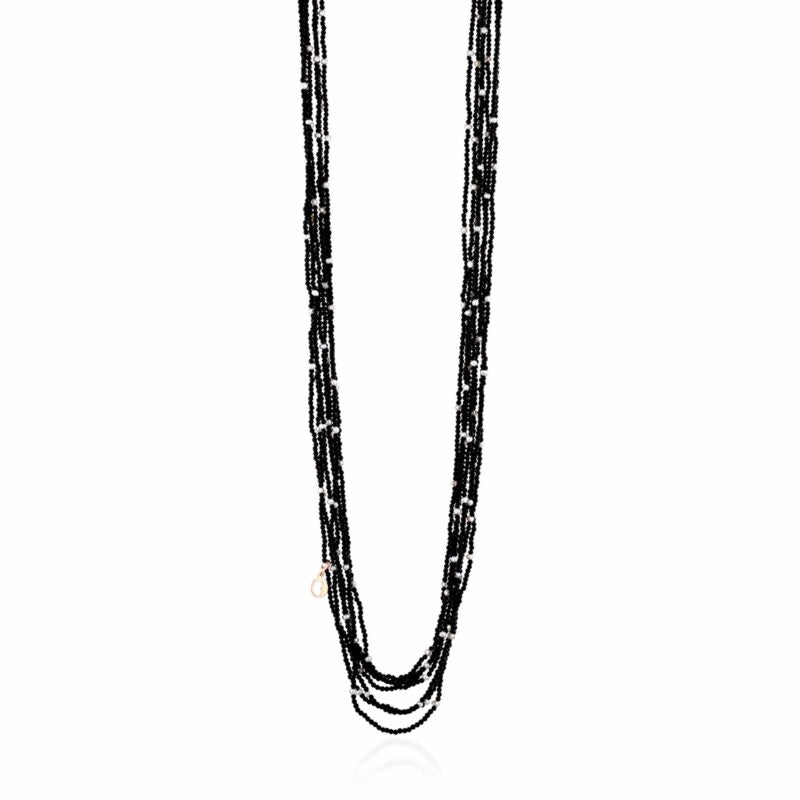 Collana Lelune Glamour con spinello nero, perle d'acqua dolce e AG925 rosa
