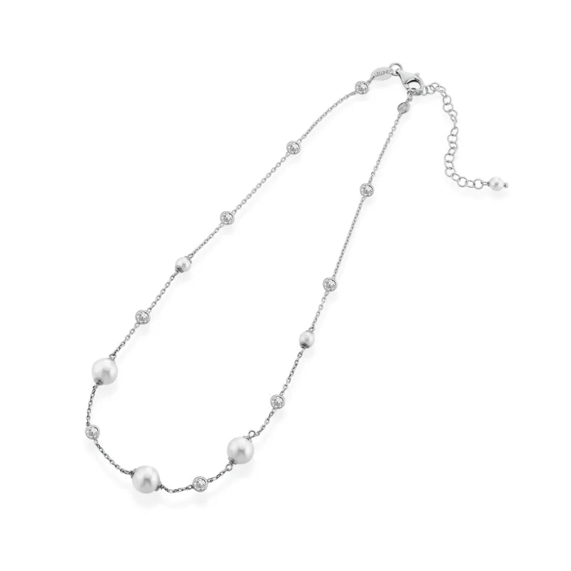 Collana LeLune Glamour in argento bianco con perle coltivate d'acqua dolce e zirconi
