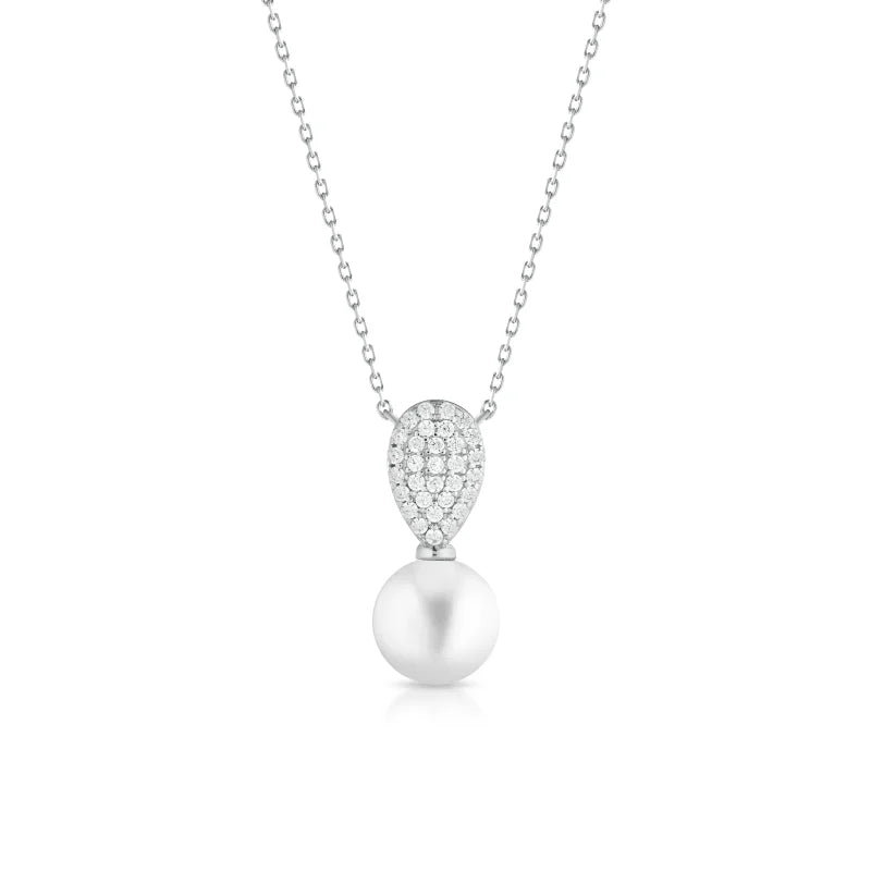 Collana LeLune Glamour in argento bianco con perla coltivata d'acqua dolce e zirconi