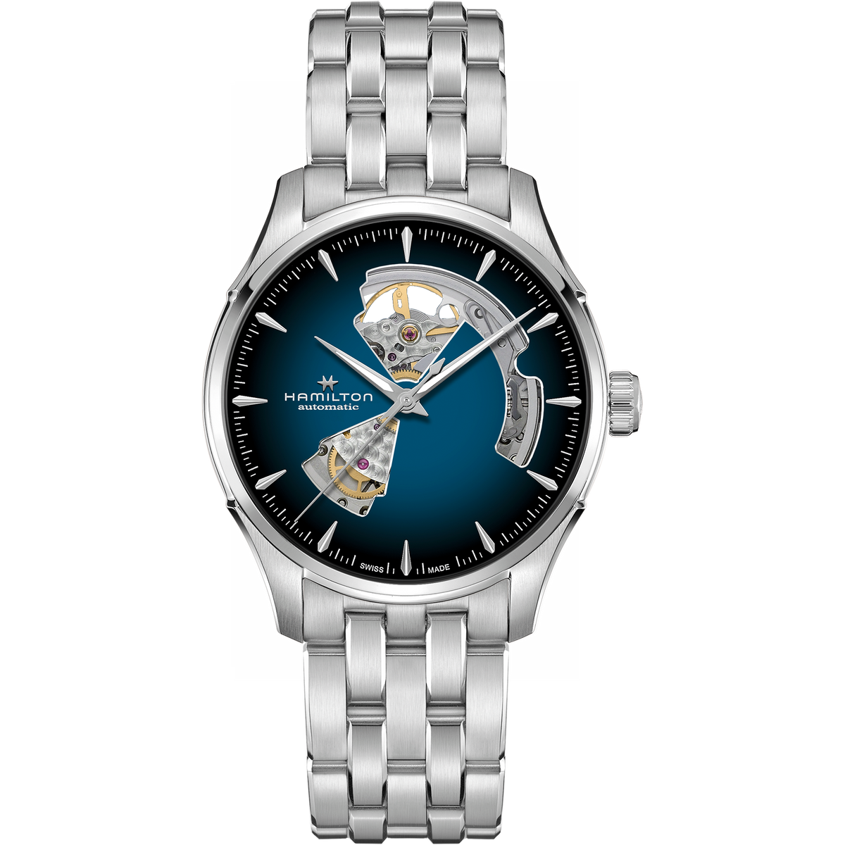 Hamilton Jazzmaster Open Heart Auto H32675140 quadrante blu fumé