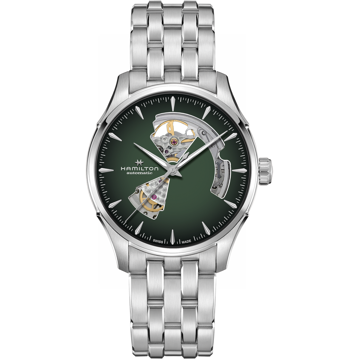 Hamilton Jazzmaster Open Heart Auto H32675160 quadrante verde fumé
