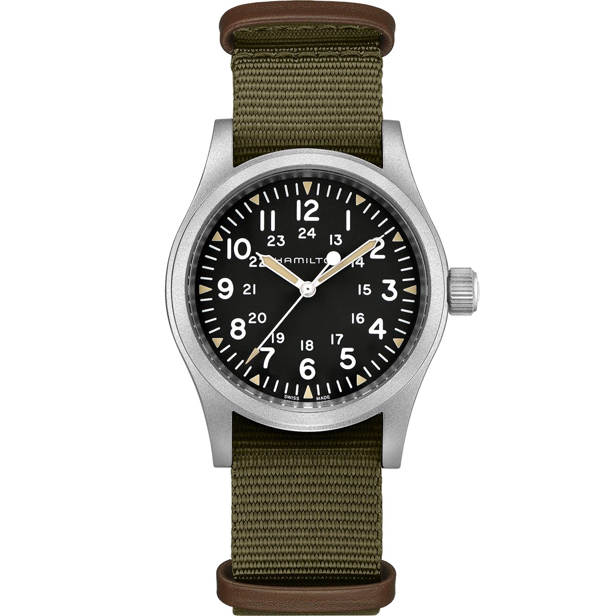 Hamilton Khaki Field Mechanical 38mm H69439931 quadrante nero cinturino NATO