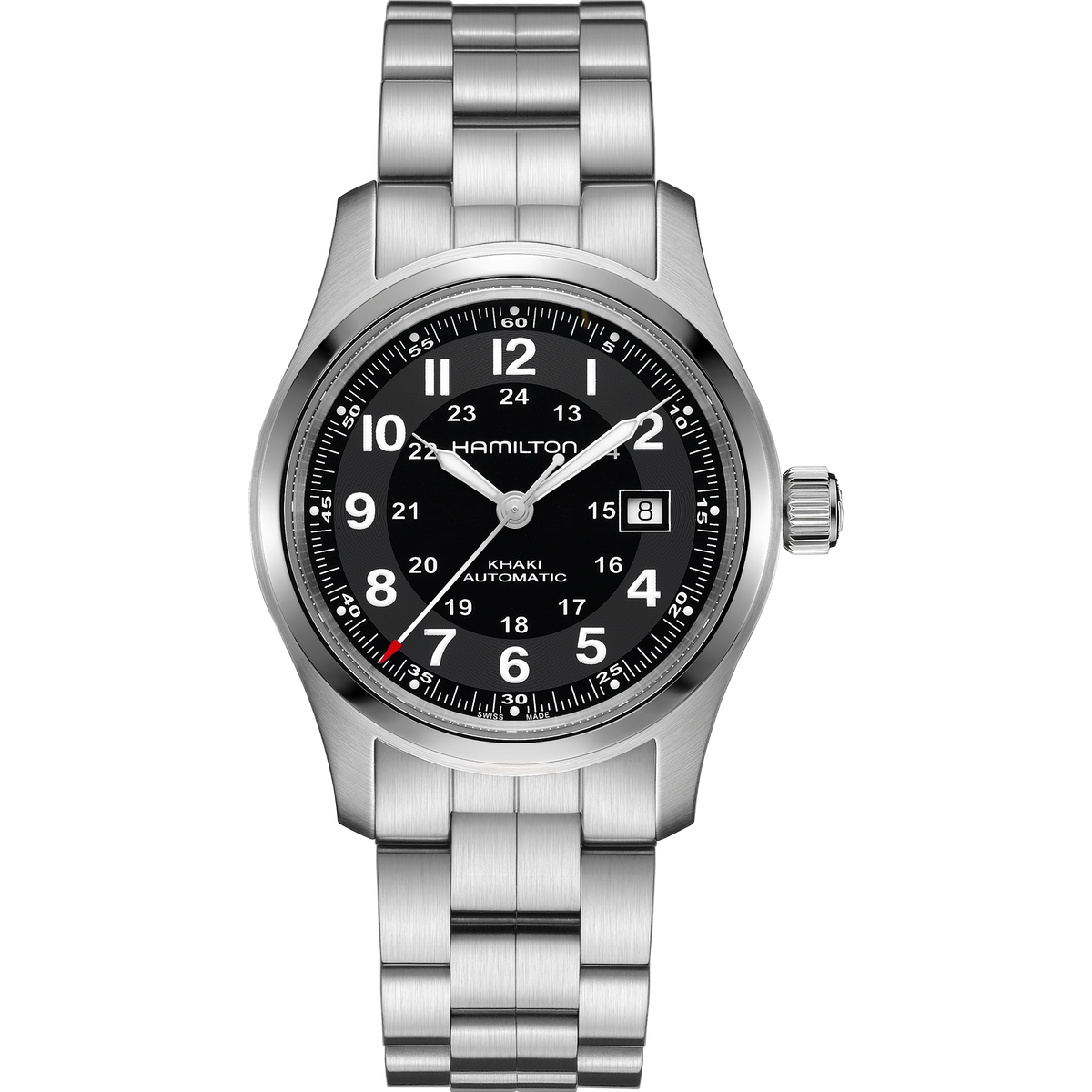 Hamilton Khaki Field Auto H70515137 quadrante nero bracciale acciaio