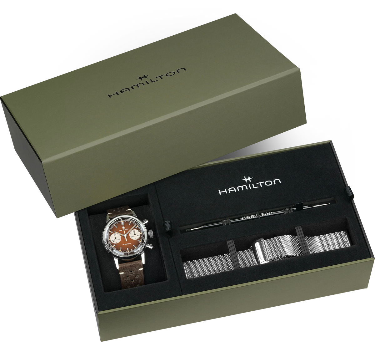 Hamilton American Classic Intra-matic Chronograph H H38429591 quadrante marrone con confezione bundle