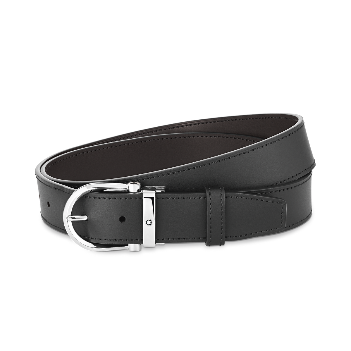 Cintura reversibile Horseshoe 35 mm in pelle nera e marrone