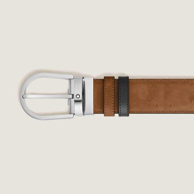 Cintura Horseshoe Reversibile 35 mm in Suede