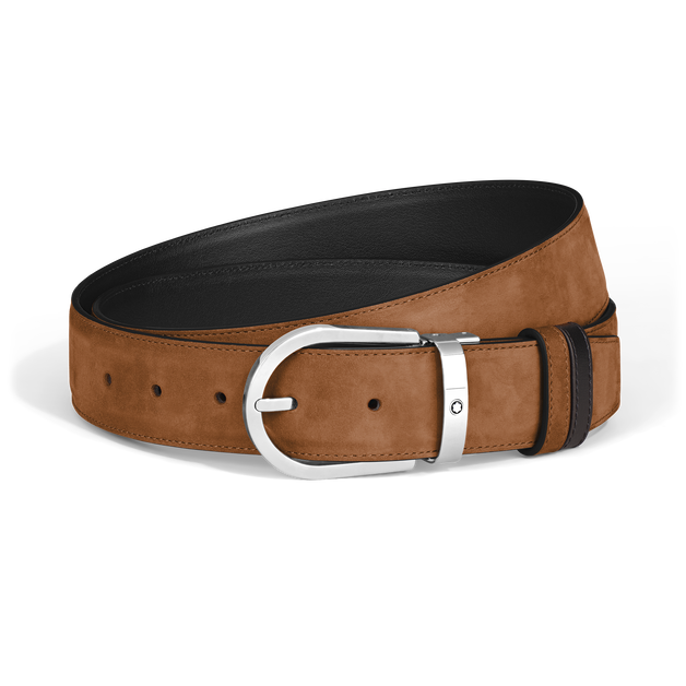 Cintura Horseshoe Reversibile 35 mm in Suede